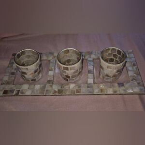 Mosaic Mother-of-Pearl Triple Tealight Holder - Neutral Tones